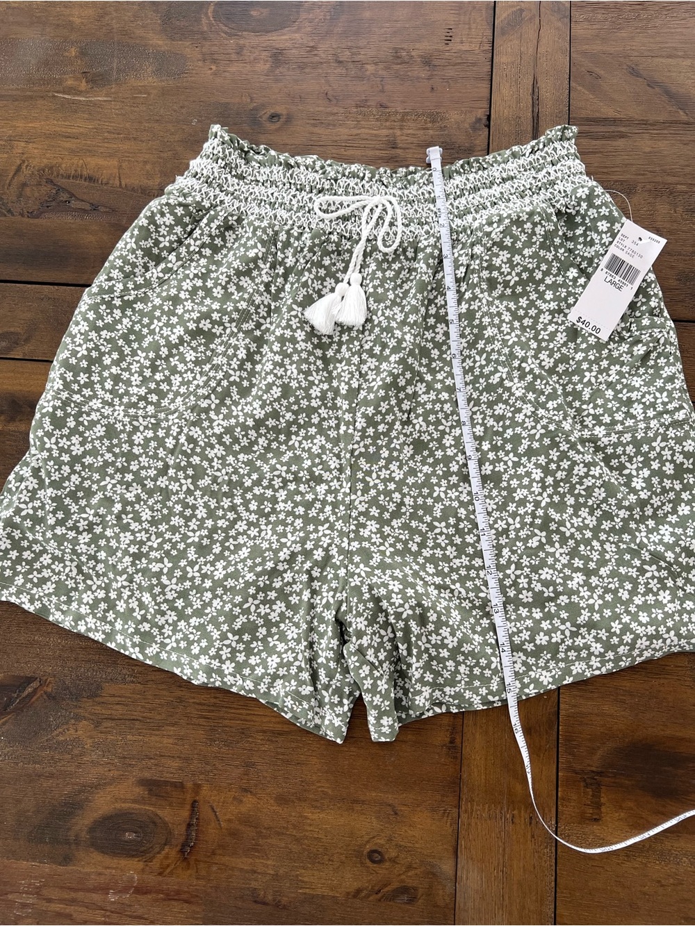 Beautees Olive Green Floral Smocked Waist Shorts